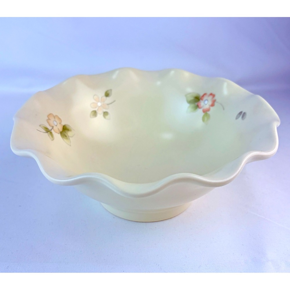 Pfaltzgraff Fluted Bowl Tea Rose 7" Ruffle Round 1980s Candy Dish Pink Blue USA